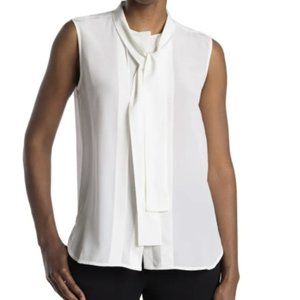 Club Monaco Silk Front Placket Tie Neck Sleeveless Blouse NWT